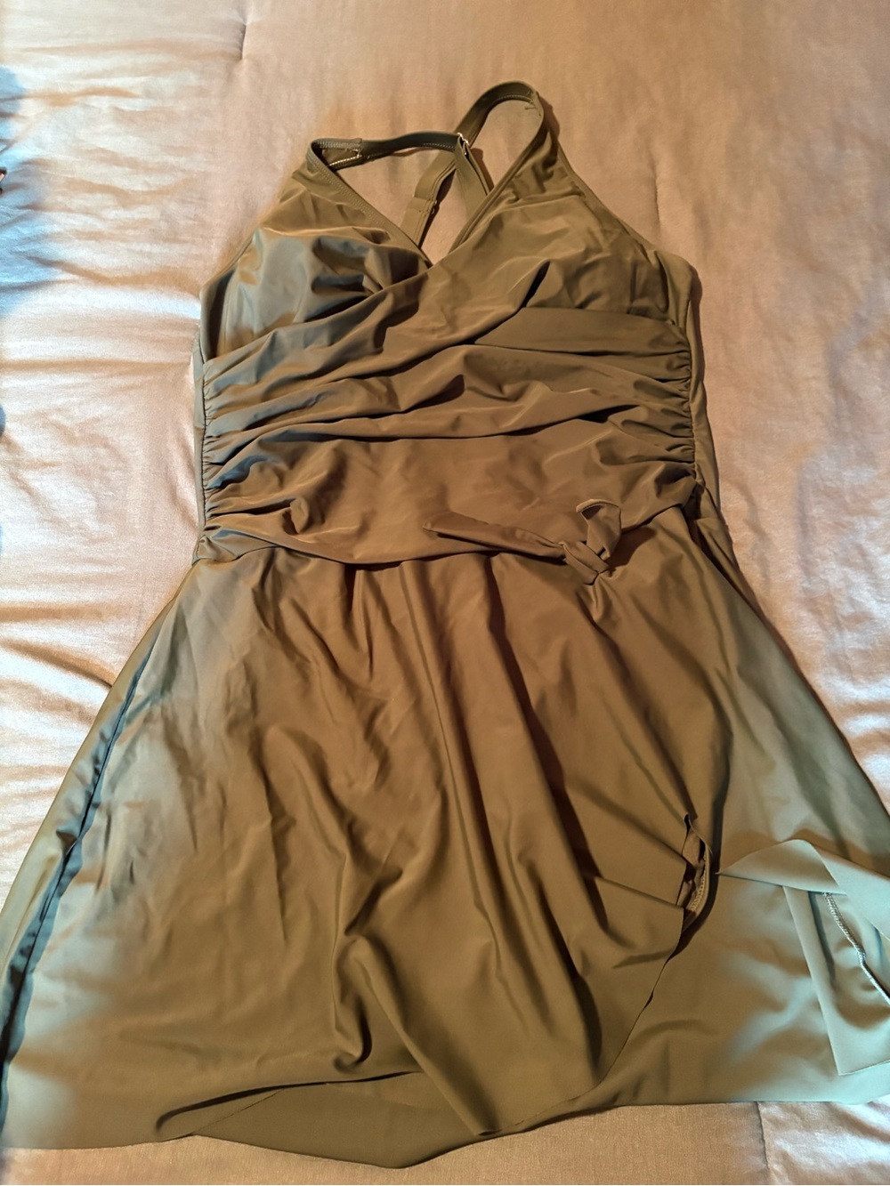 Olive Green Ruched V-Neck women’s one piece swimsuit
